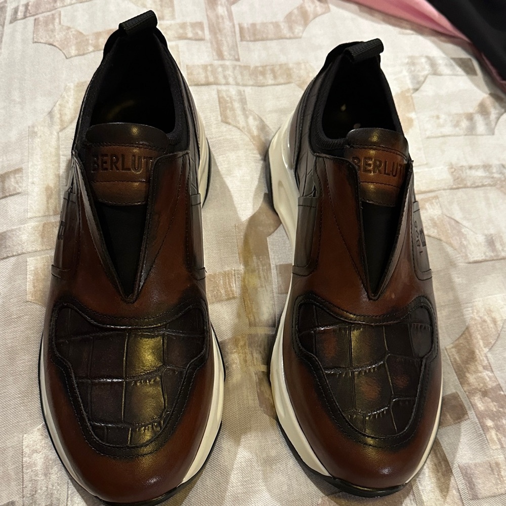 Berluti Men's Black and Brown Leather Sneakers